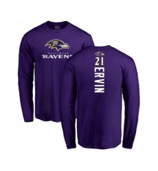 Football Baltimore Ravens #21 Tyler Ervin Purple Backer Long Sleeve T-Shirt