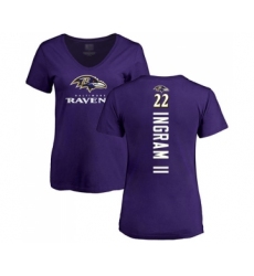 Football Women's Baltimore Ravens #22 Mark Ingram II Purple Backer T-Shirt