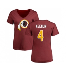 Football Women's Washington Redskins #4 Case Keenum Maroon Name & Number Logo T-Shirt