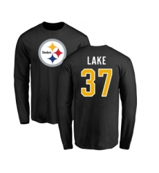 Football Pittsburgh Steelers #37 Carnell Lake Black Name & Number Logo Long Sleeve T-Shirt