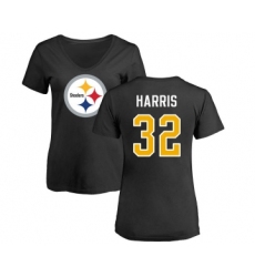 Football Women's Pittsburgh Steelers #32 Franco Harris Black Name & Number Logo Slim Fit T-Shirt