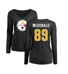 Football Women's Pittsburgh Steelers #89 Vance McDonald Black Name & Number Logo Slim Fit Long Sleeve T-Shirt