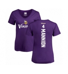 Football Women's Minnesota Vikings #4 Sean Mannion Purple Backer Slim Fit T-Shirt