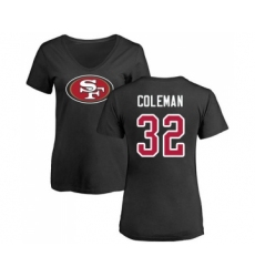 Football Women's San Francisco 49ers #32 Tevin Coleman Black Name & Number Logo T-Shirt