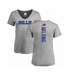 Football Women's Buffalo Bills #61 Spencer Long Ash Backer V-Neck T-Shirt