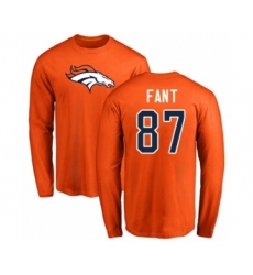 Football Denver Broncos #87 Noah Fant Orange Name & Number Logo Long Sleeve T-Shirt