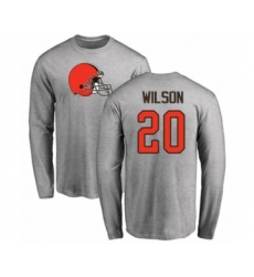 Football Cleveland Browns #20 Howard Wilson Ash Name & Number Logo Long Sleeve T-Shirt