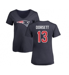 Football Women's New England Patriots #13 Phillip Dorsett Navy Blue Name & Number Logo Slim Fit T-Shirt