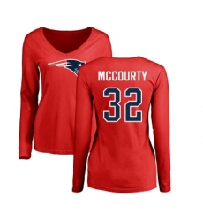 Football Women's New England Patriots #32 Devin McCourty Red Name & Number Logo Slim Fit Long Sleeve T-Shirt