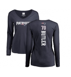 Football Women's New England Patriots #70 Adam Butler Navy Blue Backer Slim Fit Long Sleeve T-Shirt