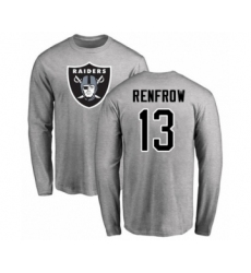Football Oakland Raiders #13 Hunter Renfrow Ash Name & Number Logo Long Sleeve T-Shirt