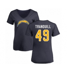 Football Women's Los Angeles Chargers #49 Drue Tranquill Navy Blue Name & Number Logo T-Shirt