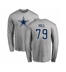 Football Dallas Cowboys #79 Trysten Hill Ash Name & Number Logo Long Sleeve T-Shirt