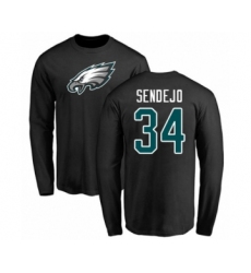 Philadelphia Eagles #34 Andrew Sendejo Black Name & Number Logo Long Sleeve T-Shirt
