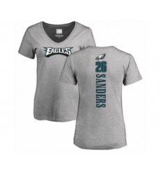 Women's Philadelphia Eagles #26 Miles Sanders Ash Backer V-Neck T-Shirt