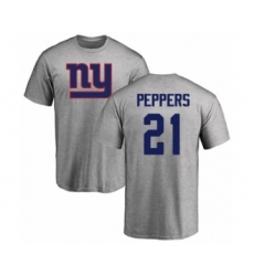 Football New York Giants #21 Jabrill Peppers Ash Name & Number Logo T-Shirt