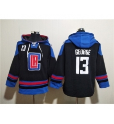 Men's Los Angeles Clippers #13 Paul George Black Blue Lace-Up Pullover Hoodie