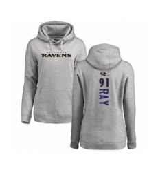 Football Women's Baltimore Ravens #91 Shane Ray Ash Backer Pullover Hoodie