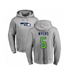 Football Seattle Seahawks #5 Jason Myers Ash Name & Number Logo Pullover Hoodie