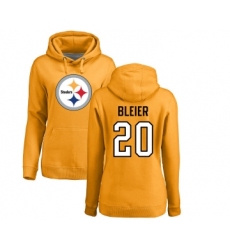 Football Women's Pittsburgh Steelers #20 Rocky Bleier Gold Name & Number Logo Pullover Hoodie