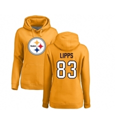 Football Women's Pittsburgh Steelers #83 Louis Lipps Gold Name & Number Logo Pullover Hoodie