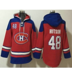 Men's Montreal Canadiens #48 Lane Hutson Red Ageless Must Have Lace Up Pullover Hoodie
