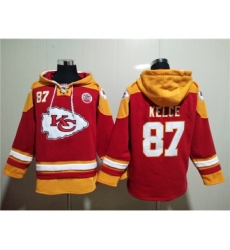 Men's Kansas City Chiefs #87 Travis Kelce Red Lace-Up Pullover Hoodie
