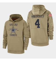 Men's Dallas Cowboys #4 Dak Prescott 2019 Salute to Service Sideline Therma Pullover Hoodie - Tan