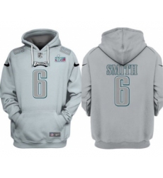 Men's Philadelphia Eagles #6 DeVonta Smith Gray Atmosphere Fashion Super Bowl LVII Patch Pullover Hoodie