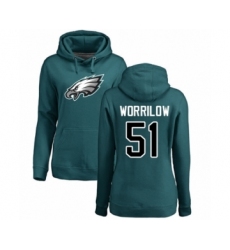 Women's Philadelphia Eagles #51 Paul Worrilow Green Name & Number Logo Pullover Hoodie