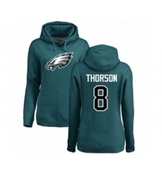 Women's Philadelphia Eagles #8 Clayton Thorson Green Name & Number Logo Pullover Hoodie