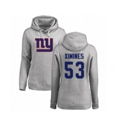 Football Women's New York Giants #53 Oshane Ximines Ash Name & Number Logo Pullover Hoodie