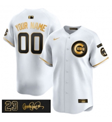 Men’s Chicago Cubs Active Player Custom White Gold 'Ryne Sandberg Tribute' Vapor Limited V3 Stitched Baseball Jersey