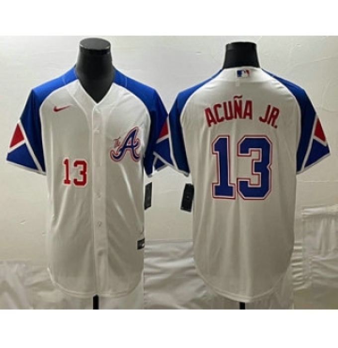Men's Atlanta Braves #13 Ronald Acuna Jr Number White 2023 City Connect Cool Base Stitched Jerseys