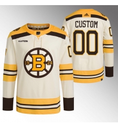 Men's Boston Bruins Custom Cream With Rapid7 100th Anniversary Stitched Jersey