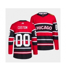 Men's Chicago Blackhawks Custom Red Black 2022 Reverse Retro Stitched Jersey