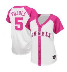 Women's Majestic Los Angeles Angels of Anaheim #5 Albert Pujols Replica White/Pink Splash Fashion MLB Jersey