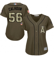 Women's Majestic Los Angeles Angels of Anaheim #56 Kole Calhoun Authentic Green Salute to Service MLB Jersey