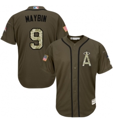 Men's Majestic Los Angeles Angels of Anaheim #9 Cameron Maybin Authentic Green Salute to Service MLB Jersey