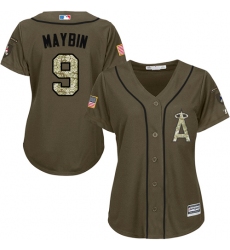 Women's Majestic Los Angeles Angels of Anaheim #9 Cameron Maybin Authentic Green Salute to Service MLB Jersey