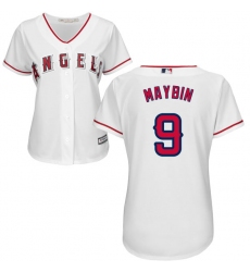 Women's Majestic Los Angeles Angels of Anaheim #9 Cameron Maybin Authentic White Home Cool Base MLB Jersey