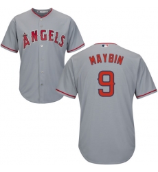 Youth Majestic Los Angeles Angels of Anaheim #9 Cameron Maybin Authentic Grey Road Cool Base MLB Jersey