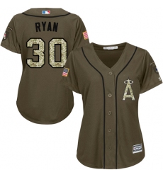Women's Majestic Los Angeles Angels of Anaheim #30 Nolan Ryan Replica Green Salute to Service MLB Jersey