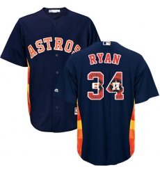 Men's Majestic Houston Astros #34 Nolan Ryan Authentic Navy Blue Team Logo Fashion Cool Base MLB Jersey