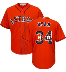 Men's Majestic Houston Astros #34 Nolan Ryan Authentic Orange Team Logo Fashion Cool Base MLB Jersey