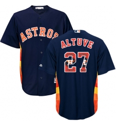 Men's Majestic Houston Astros #27 Jose Altuve Authentic Navy Blue Team Logo Fashion Cool Base MLB Jersey
