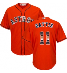 Men's Majestic Houston Astros #11 Evan Gattis Authentic Orange Team Logo Fashion Cool Base MLB Jersey