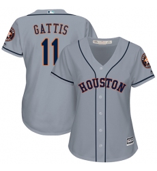 Women's Majestic Houston Astros #11 Evan Gattis Authentic Grey Road Cool Base MLB Jersey