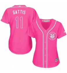 Women's Majestic Houston Astros #11 Evan Gattis Authentic Pink Fashion Cool Base MLB Jersey