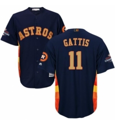 Youth Majestic Houston Astros #11 Evan Gattis Authentic Navy Blue Alternate 2018 Gold Program Cool Base MLB Jersey